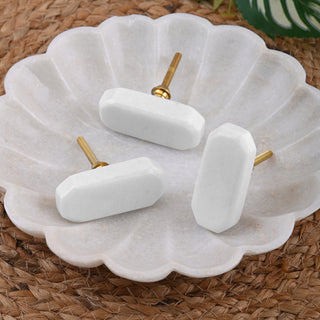 White Marble rectangle cut knob ( set of 6)