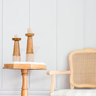 Half White Stipe Wooden Candle Holder (Set of 2)