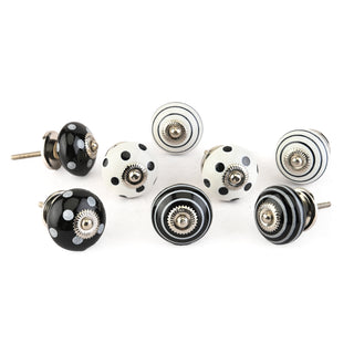 Sihi Black and White Spot Stripe Ceramic Knobs ( Set of 8 )
