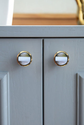 3 Line Black Metal Knobs | Mother of Pearl (Set of 6)