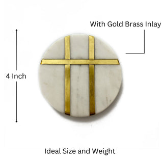 Round Marble Coaster with 3 brass strip (Set of 6)