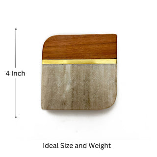 Beige Marble and Wood Coaster (Set of 6)