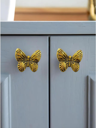 Gold Butterfly Brass Knobs (Set of 6)