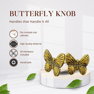 Gold Butterfly Brass Knobs (Set of 6)