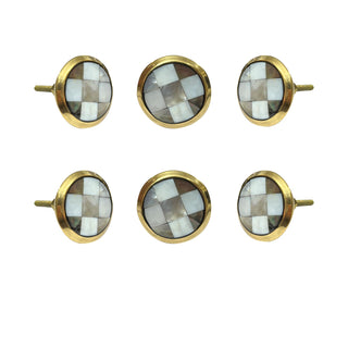 Chess Mother of Pearl Brass Knobs (Set of 6)
