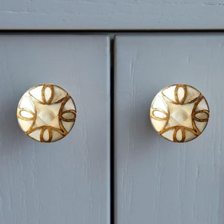 Silver Print Brass Knobs | Mother Of Pearl (Set of 6)