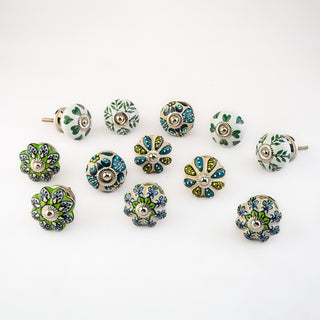 Ceramic Garden Green Drawer Knob (Set Of 12)