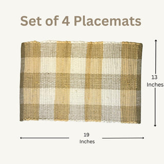 Perilla home Handmade Checked Beige chindi Placemat (Set of 4)