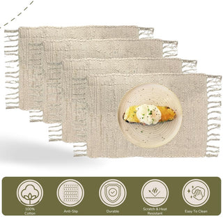 Perilla home Handmade Beige chindi Placemat (Set of 4)