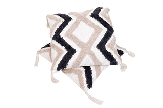 Black & Beige Geometric Diamond Cushion Cover (Set Of 2)
