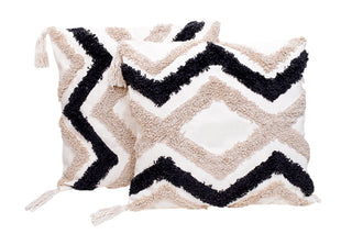 Black & Beige Geometric Diamond Cushion Cover (Set Of 2)