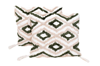 Green & Beige Geometric Diamond Cushion Cover (Set Of 2)