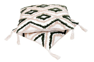 Green & Beige Geometric Diamond Cushion Cover (Set Of 2)
