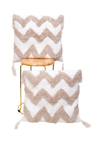 Beige Chevron Cushion Cover (Set Of 2)