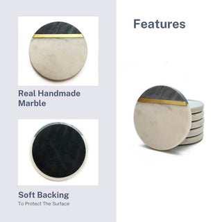 Black and White Marble Coaster with Brass Stirp (Set of 6)
