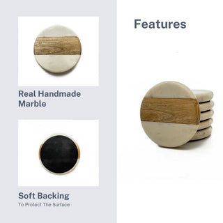 Round Marble Coaster with Wooden (Set of 6)