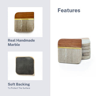 Beige Marble and Wood Coaster (Set of 6)