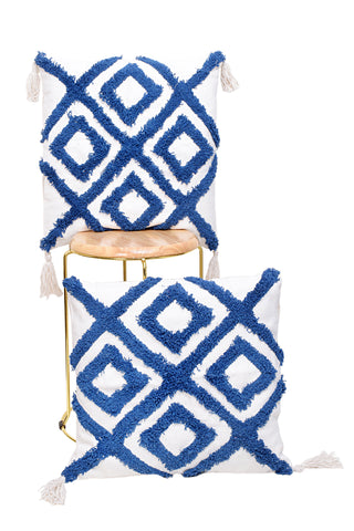 Blue Geometric Diamond Cushion Cover (Set Of 2)