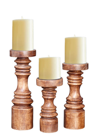 Simple Modern Brown Wooden Candle Holder (Set of 3)