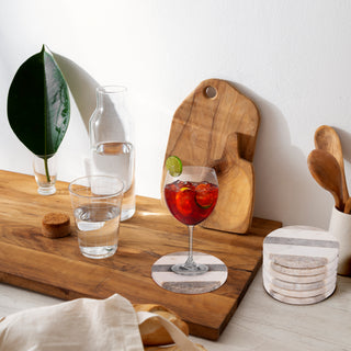 Round Marble Coaster with 3 Beige Stripe (Set of 6)