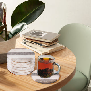 Round Marble Coaster with 3 Beige Stripe (Set of 6)