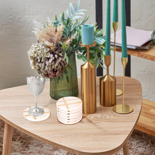 Round Marble Coaster with 3 brass strip (Set of 6)