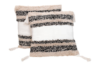 Black & Beige Stripes Boho Cushion Cover (Set Of 2)