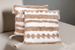 Beige Stripes Boho Cushion Cover (Set Of 2)