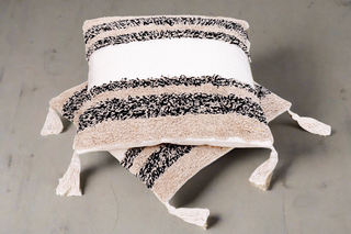 Black & Beige Stripes Boho Cushion Cover (Set Of 2)