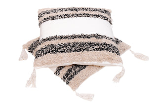 Black & Beige Stripes Boho Cushion Cover (Set Of 2)