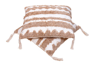 Beige Stripes Boho Cushion Cover (Set Of 2)