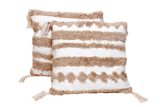 Beige Stripes Boho Cushion Cover (Set Of 2)