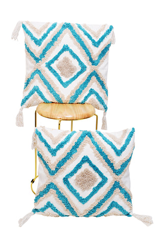 Teal Geometric Diamond Cushion Cover (Set Of 2)