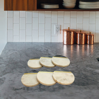 Black and White Marble Coaster with Brass Stirp (Set of 6)