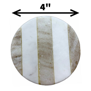 Round Marble Coaster with 3 Beige Stripe (Set of 6)