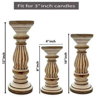 White Stripe Wooden Candle Holder ( Set of 3 )