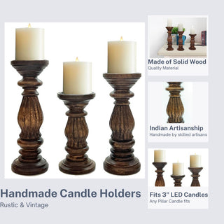 Dark Brown Wooden candle holder ( Set of 3 )
