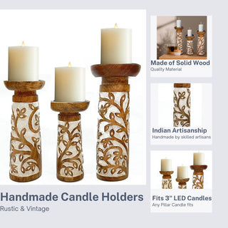 Full Leaf Wooden Candle Holder (Set of 3)