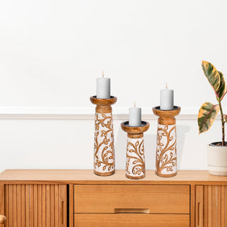 Full Leaf Wooden Candle Holder (Set of 3)