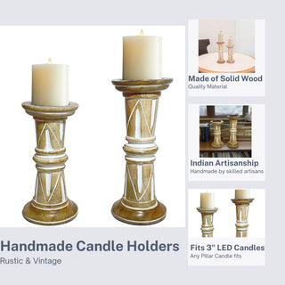 Jodhpuri Style Wooden Candle Stand (Set Of 2)