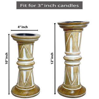 Jodhpuri Style Wooden Candle Stand (Set Of 2)