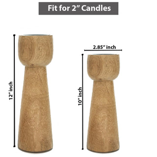 Simple Wooden Light Brown Candle Holder (Set of 2)