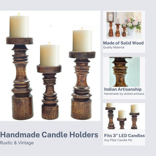 Simple Modern Brown Wooden Candle Holder (Set of 3)