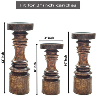 Simple Modern Brown Wooden Candle Holder (Set of 3)