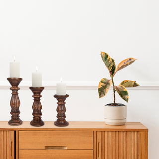 Dark Brown Wooden candle holder ( Set of 3 )