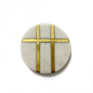 Round Marble Coaster with 3 brass strip (Set of 6)