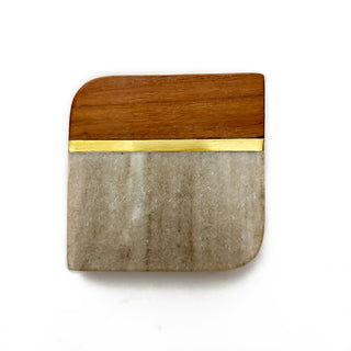 Beige Marble and Wood Coaster (Set of 6)