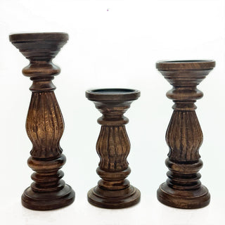 Dark Brown Wooden candle holder ( Set of 3 )