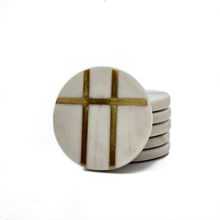 Round Marble Coaster with 3 brass strip (Set of 6)