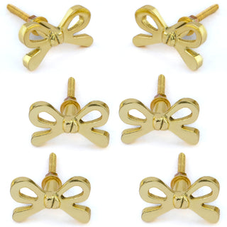 Brass Bow Ribbon Knobs (Set of 6)